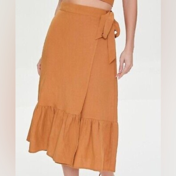 Forever 21 Neutral Tan Flax Linen True Wrap Midi Skirt - Picture 10 of 10